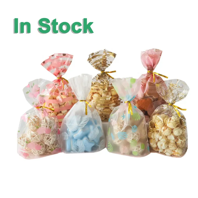Cute Printed Pattern Clear Cellophane Bakery Popcorn Cookies Candies Dessert Party Gift Wrapping Treat Bags With Twist Ties