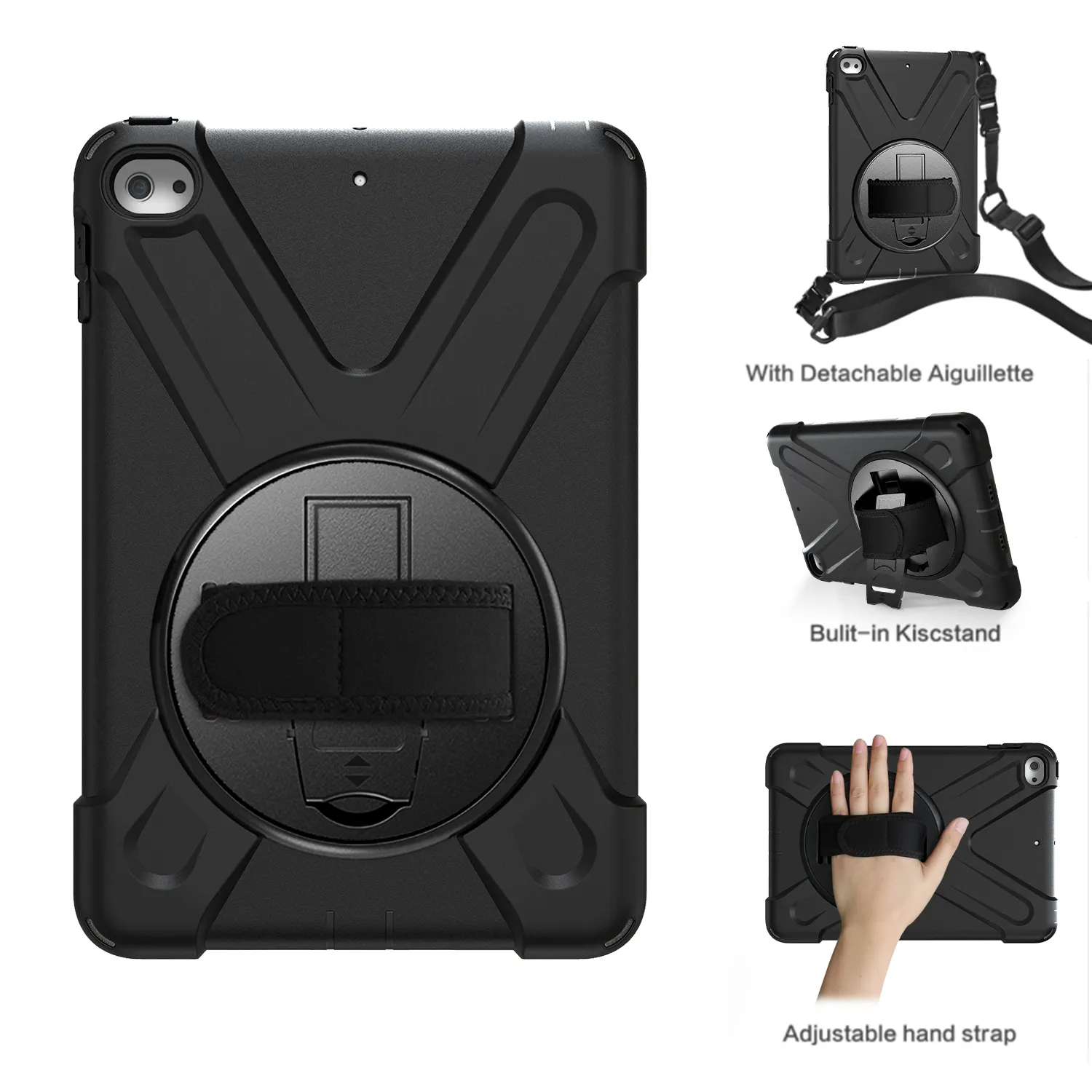 Yapears Heavy Duty Silicone Protective Case for iPad Mini 5 4 7.9 inches with Shoulder Strap Hand Strap 360 Rotatable Stand