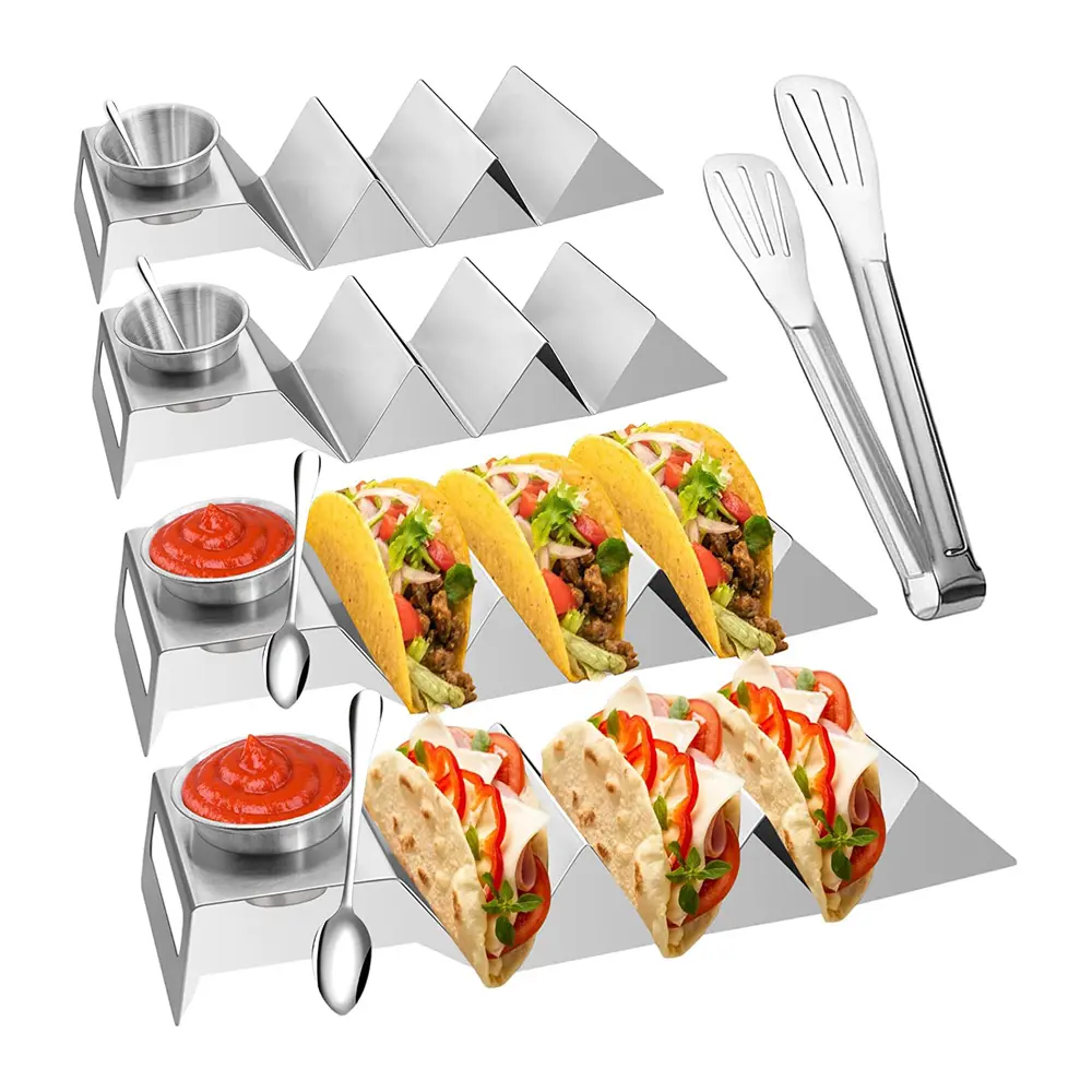 Pemegang Tacos Display produk dudukan meja besi tahan karat pabrikan grosir gaya ukuran gelombang kustom Tiongkok baru