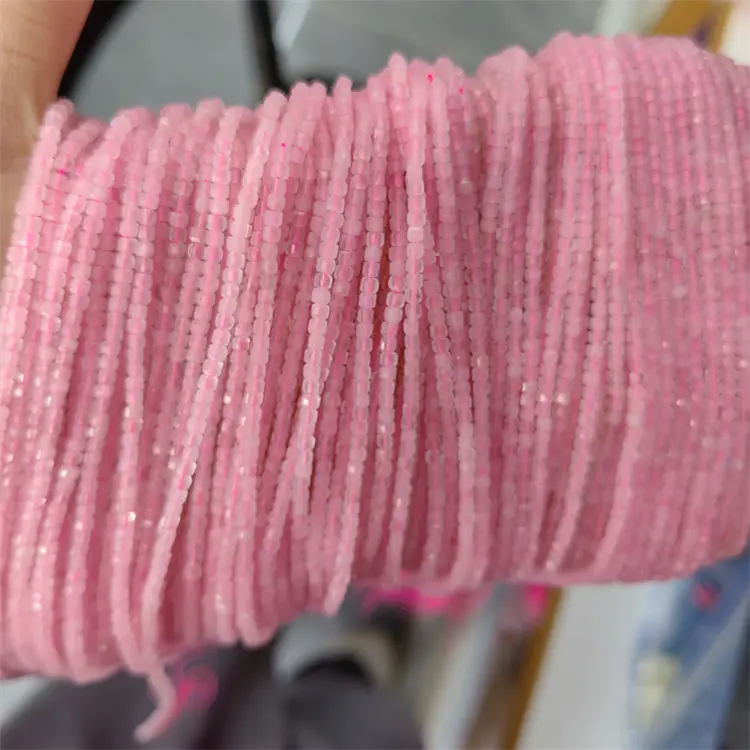 2mm 천연 로즈 쿼츠 느슨한 도매 DIY 보석 핑크 면처리 된 큐브 비즈