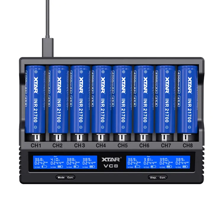 Xtar 8 Slots QC3.0 Usb C Snelle Lading 3.6V/3.7V Lithium Li-Ion 1.2V Ni-Mh 14500 16340 18650 21700 26650 Aa Aaa Batterijlader