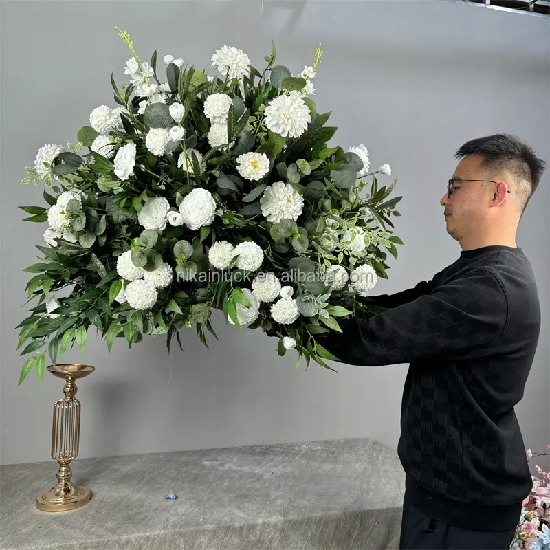 Mori stile palla fiore matrimonio centrotavola piante verdi rose bianche crisantemo artificiale palla di fiori di seta