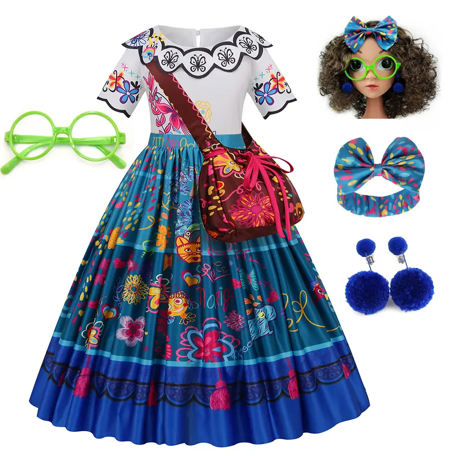 Carnaval Cosplay bebé niñas fiesta Navidad Encanto Madrigal Dolores Isabela trajes Halloween Mirabel vestido disfraces con bolsas