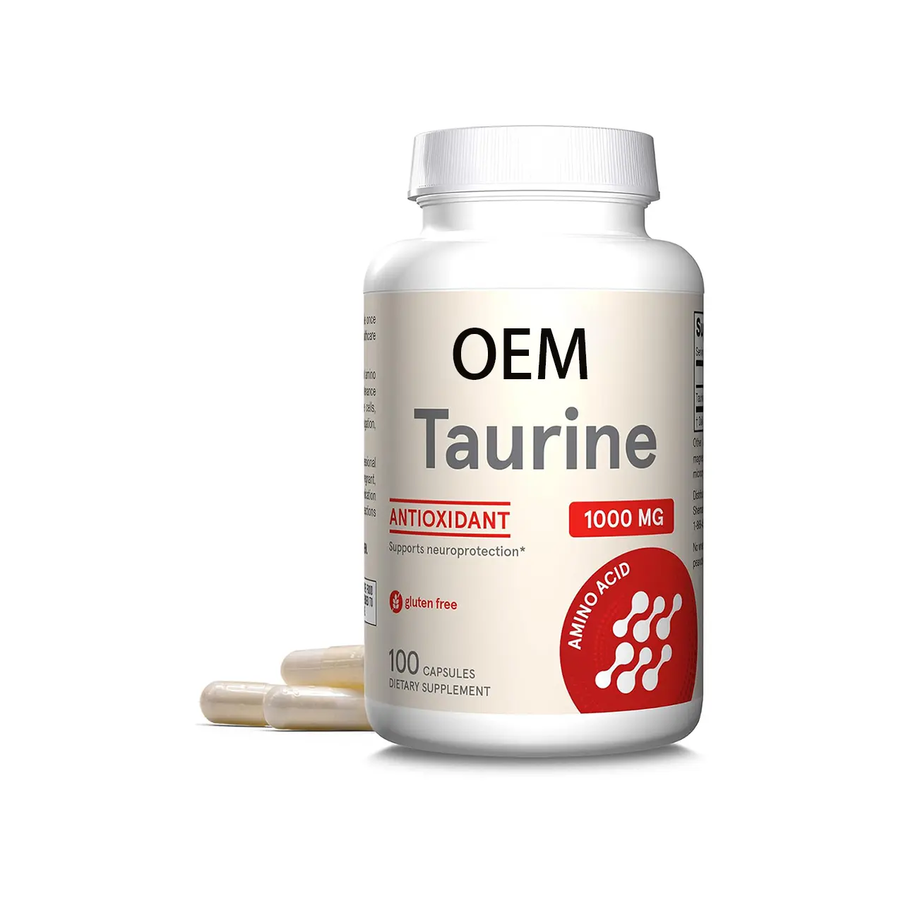 תוסף טאורין OEM בדרגה פרמצבטית כמוסות טאורין לבריאות ופקודיות המוח דיאטה