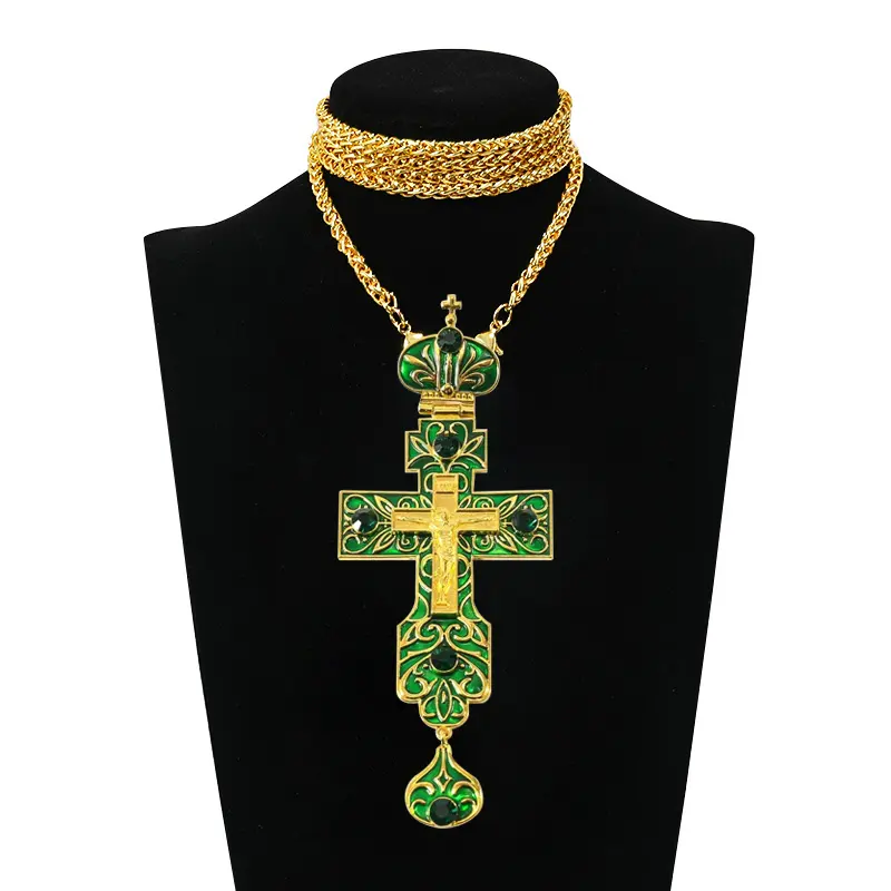 Smalto ortodosso croce cattolica ornamento decorazione pettorale croce per i sacerdoti chiesa Articulos collana religiosa con scatola