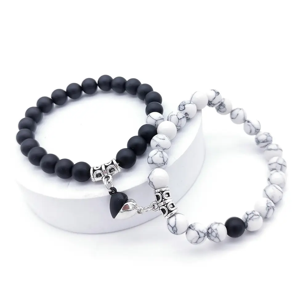 Vente chaude Noir Givré Blanc Turquoise Bon Ami Couple Ensemble Femme En Forme De Coeur Bracelet Magnétique Bijoux De Mode Bracelets