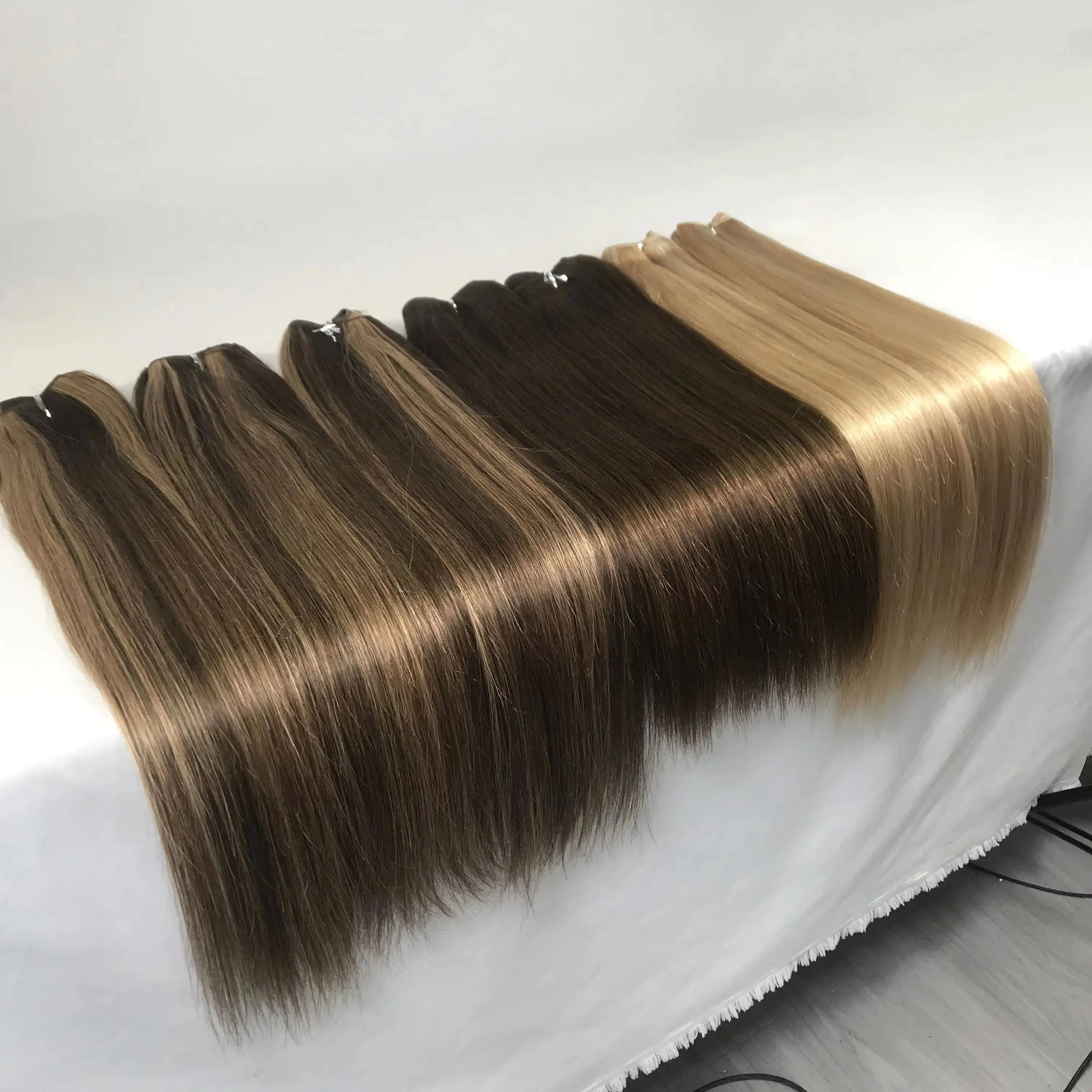 Aplique de cabelo humano brasileiro, aplique de cabelo com clipe em fita virgem cru