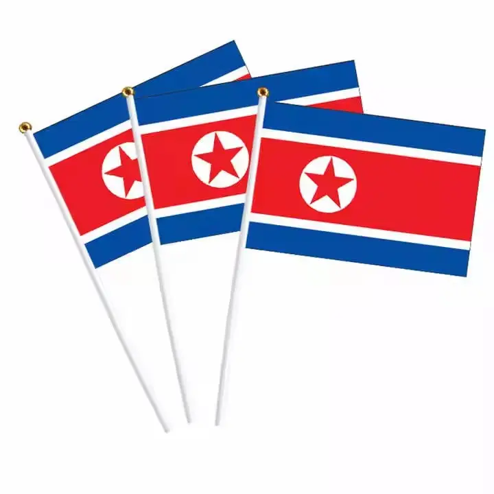 Precio competitivo Corea del Norte Bandera ondeando a mano Desfile Mundo Todos los países Bandera ondeando Mini Banner de mano