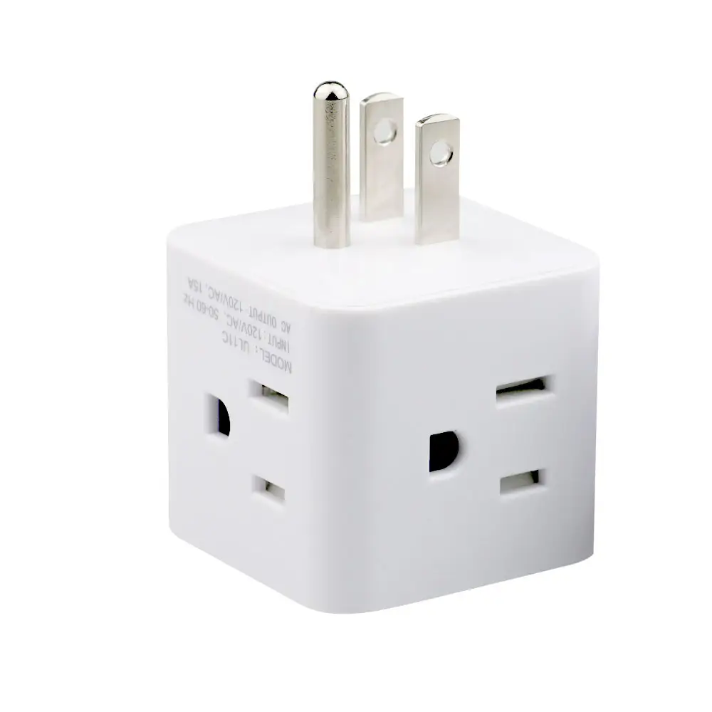 Wonplug USA Outlet Adapter Plug 3 Prong Wall Tap 4 Way Power Strip Multi Outlets Grounded to USA Adapter, Uso en interiores, Blanco