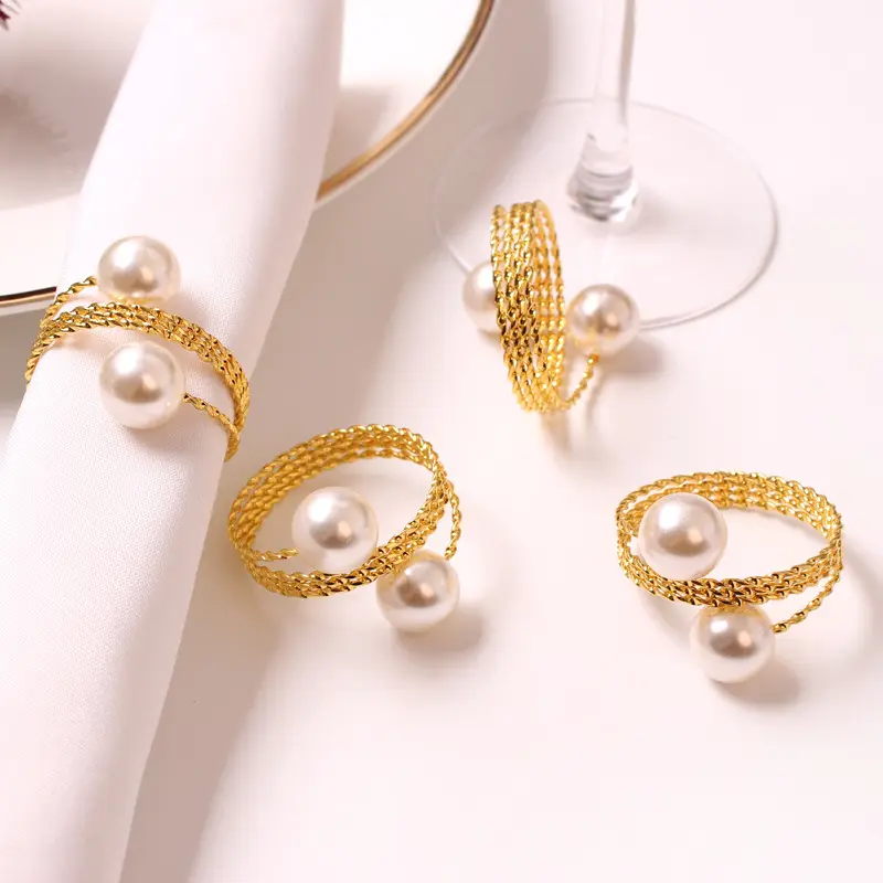 Tabletex Perlen-Wandschuhring leicht luxus helle Perlen U-förmige Windelschnalle Schnalle Hochzeitsschnuller Kreis Papierhandtuch Ring