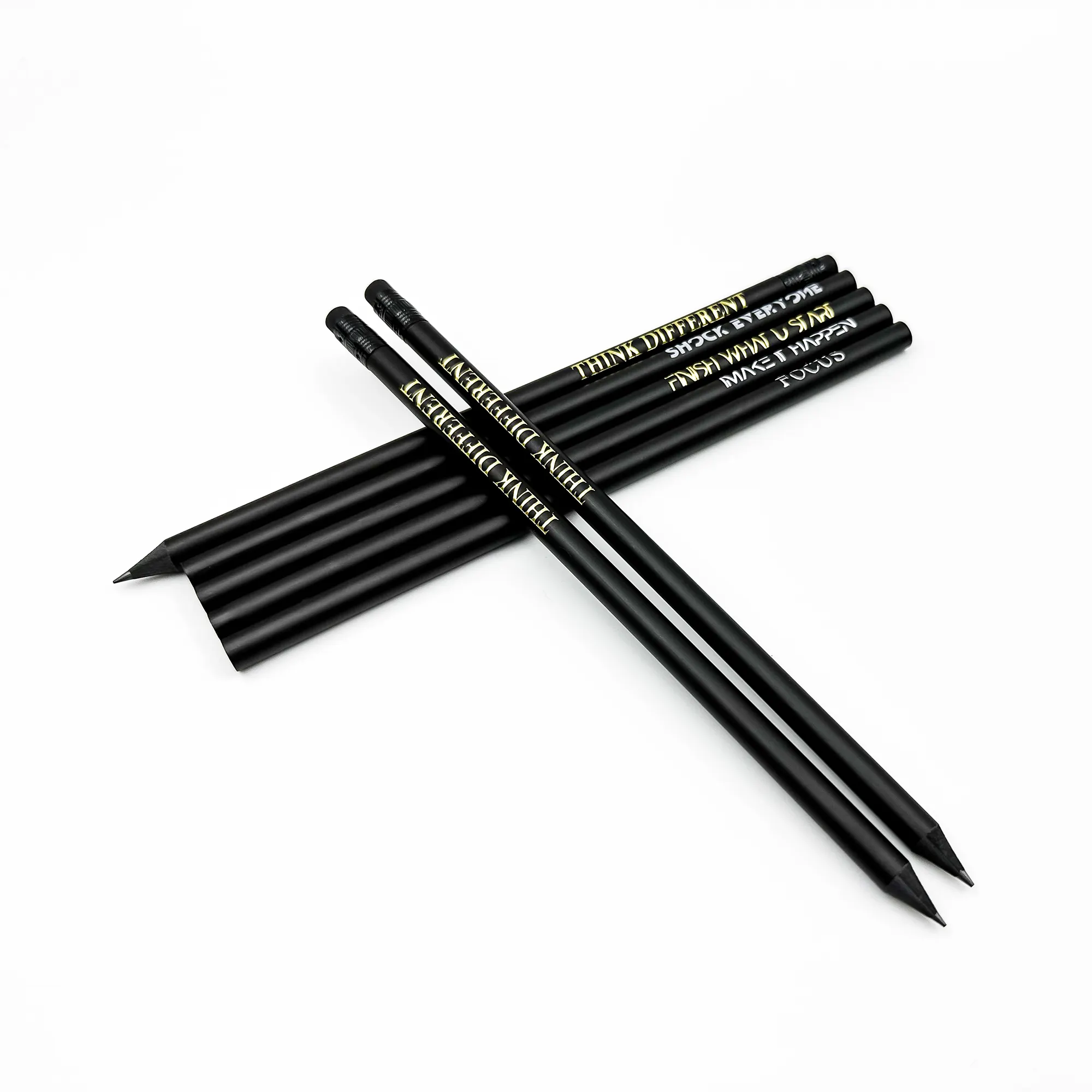 プレミアムプレシャープカスタムHBリードグラファイト7インチブラックウッドペンシル消しゴムチップ付きパーソナライズ鉛筆