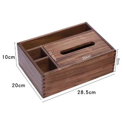 Boîte à mouchoirs multi-rangements en bois de noyer