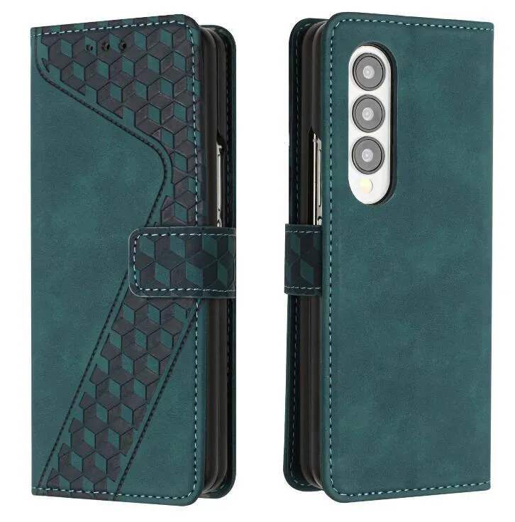 3D Cube Wallet Leather Case For Samsung Galaxy Z Fold 3 5G Z Fold 4 Retro S Line Cards Slot Phone Cover