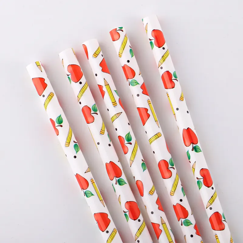 2022 latest fashion teacher straw with apple   pencil  hot sales PP hard plastic teacher straw for school children
