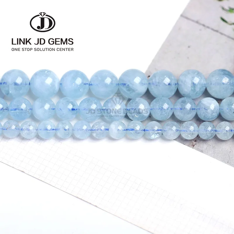 10Mm Matte Raw Facetado Azul Aquamarine Gemstone Rodada Pedra Solta Natural Aquamarine Beads para Fazer Jóias