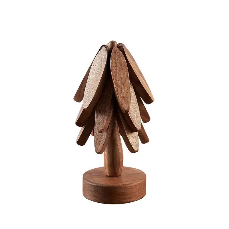 Juego de salvamanteles con forma de árbol de madera de nogal negro Salvamanteles para ollas y sartenes calientes Salvamanteles para platos calientes