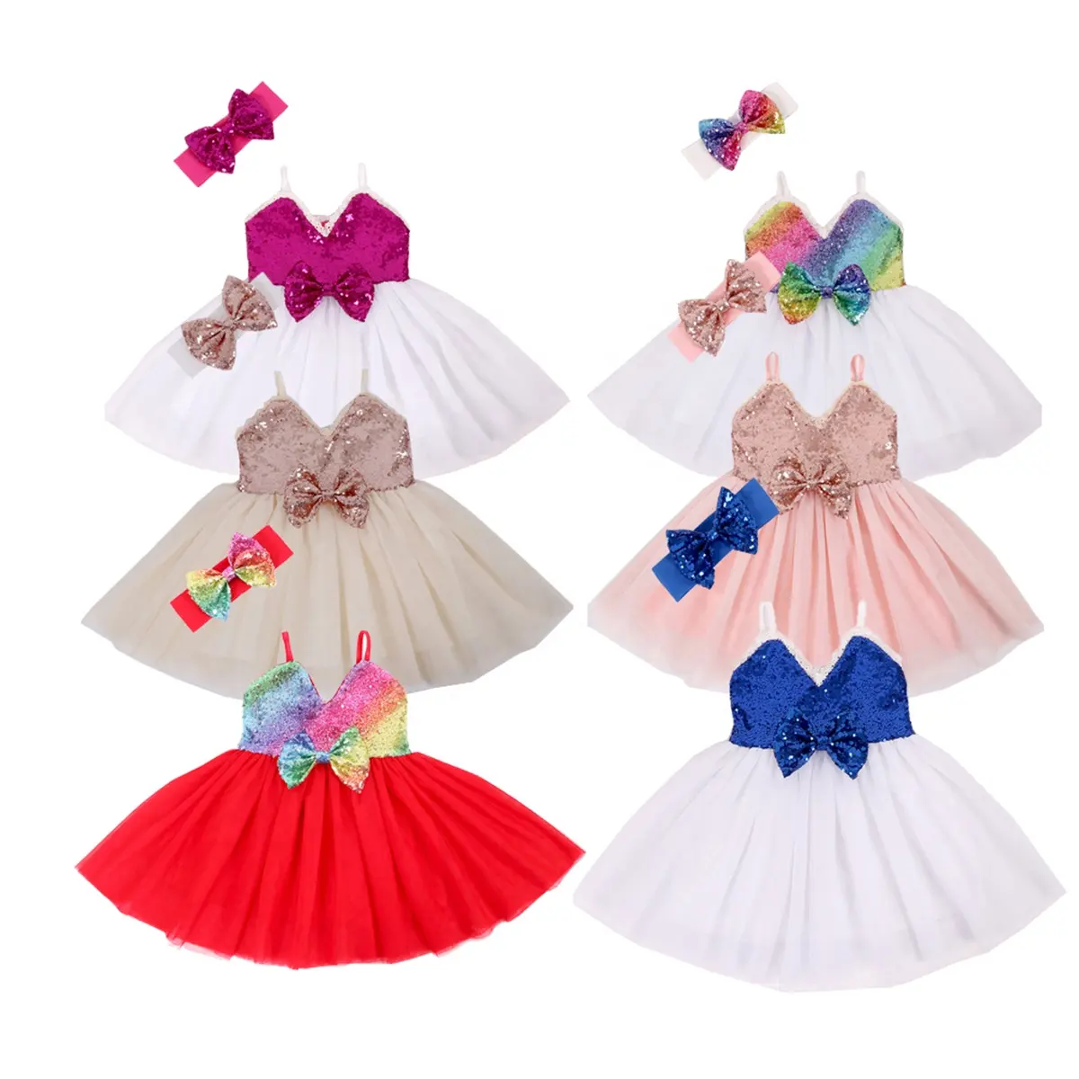 Vestido sling infantil de lantejoulas, vestido infantil macio para meninas, laços brilhantes, vestido de festa infantil, para escola