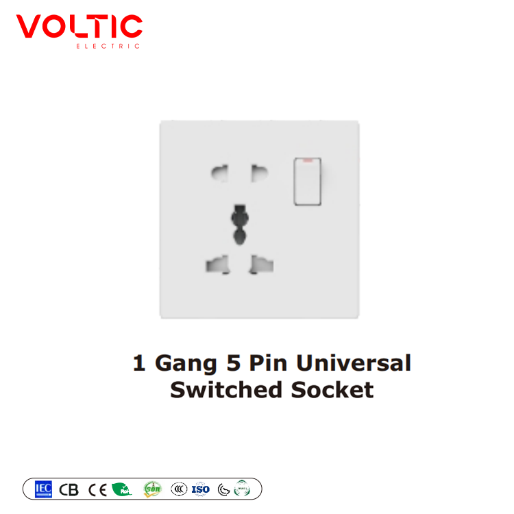 Switched 5 pin universal socket with neon (No jumped required)