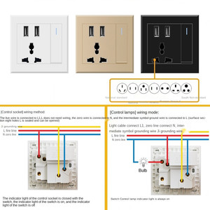 带灯开关的通用USB墙壁插座2.1A双USB电话充电端口开关控制插座 - Product Image 6