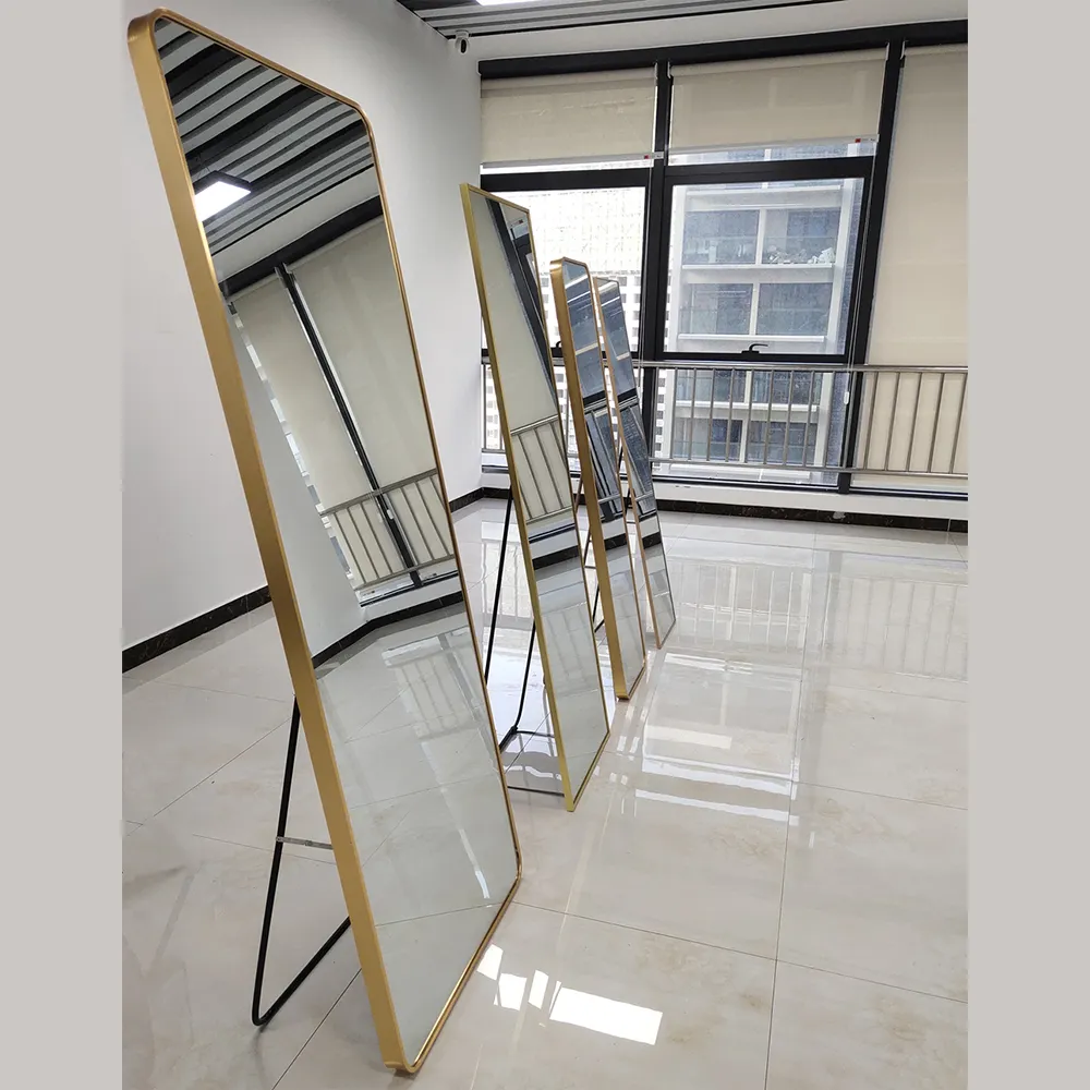 A posição livre da liga moderna do retângulo do vintage alumínio moldada para o espelho ereto do assoalho do comprimento total do quarto da sala de visitas miroir