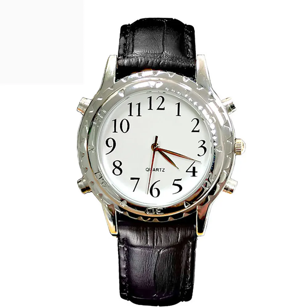 Reloj de pulsera con correa de acero expansible para hombre, cronógrafo con números grandes, inglés claro, América del Norte, con voz parlante