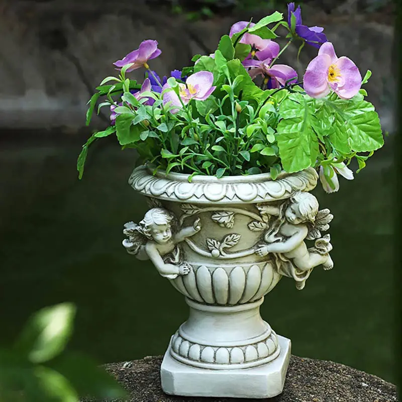 Maceta de flores de Ángel personalizada, jardinera conmemorativa de jardín, columna romana, figurita, florero de poliresina para decoración al aire libre, maceta de flores de Ángel de resina