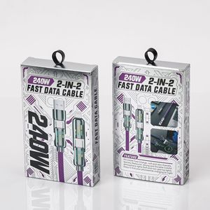 240W hızlı şarj 2 In 2 veri kablosu Iphone 4 in 1 OD 6MM Tpe mikro için C tipi Usb veri kabloları için Android tüm cep telefonları telefon - Product Image 5