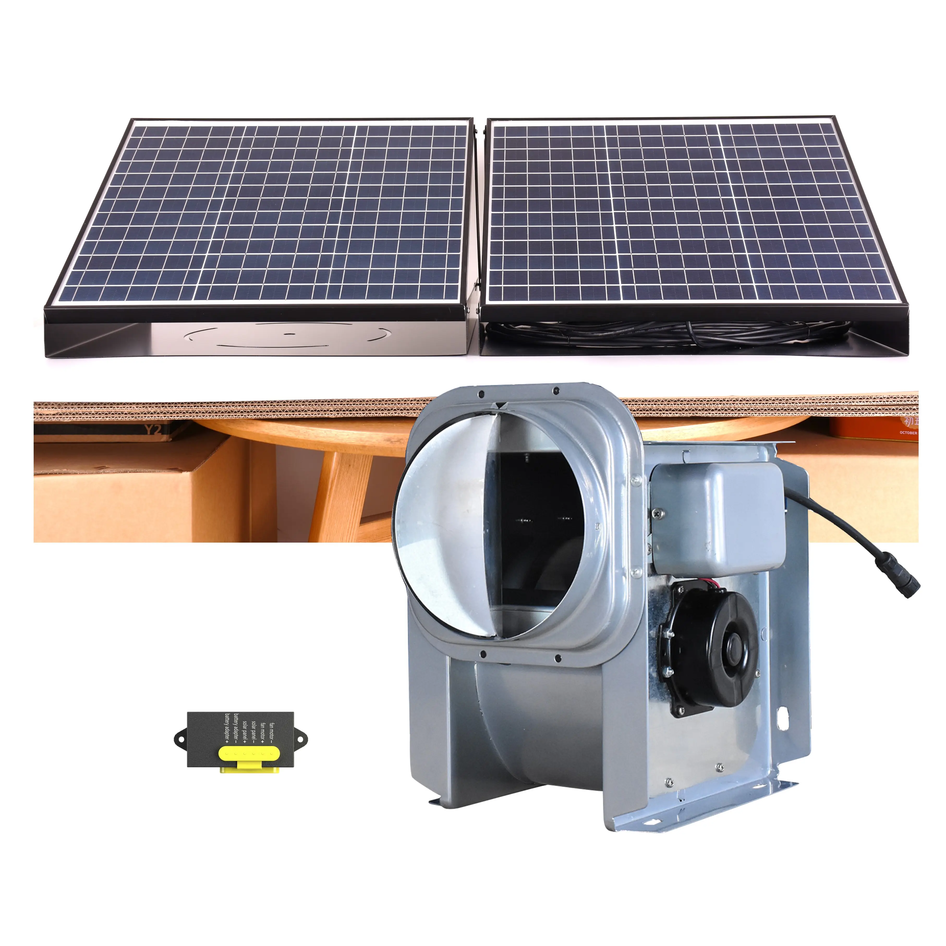 रसोई गर्म हवा के निकास पंखा प्रशंसक बनाने वाला 100% पर्यावरण वेंटिलेशन सौर किट BLDC मोटर 8 ''120W चुप अटारी Inlined वाहिनी प्रशंसक के साथ बैटरी