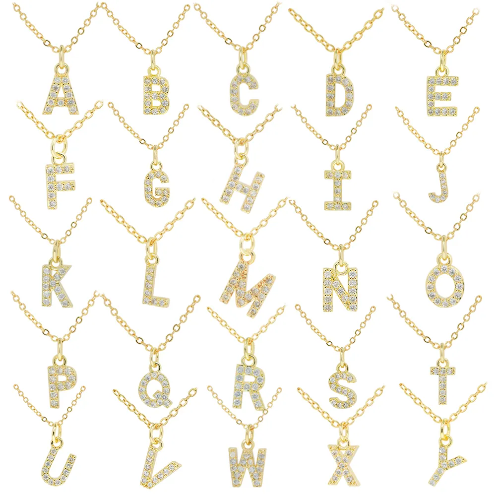customized letter necklace with letter pendant gold plated letter pendant cz necklace jewellery women chain custom necklace