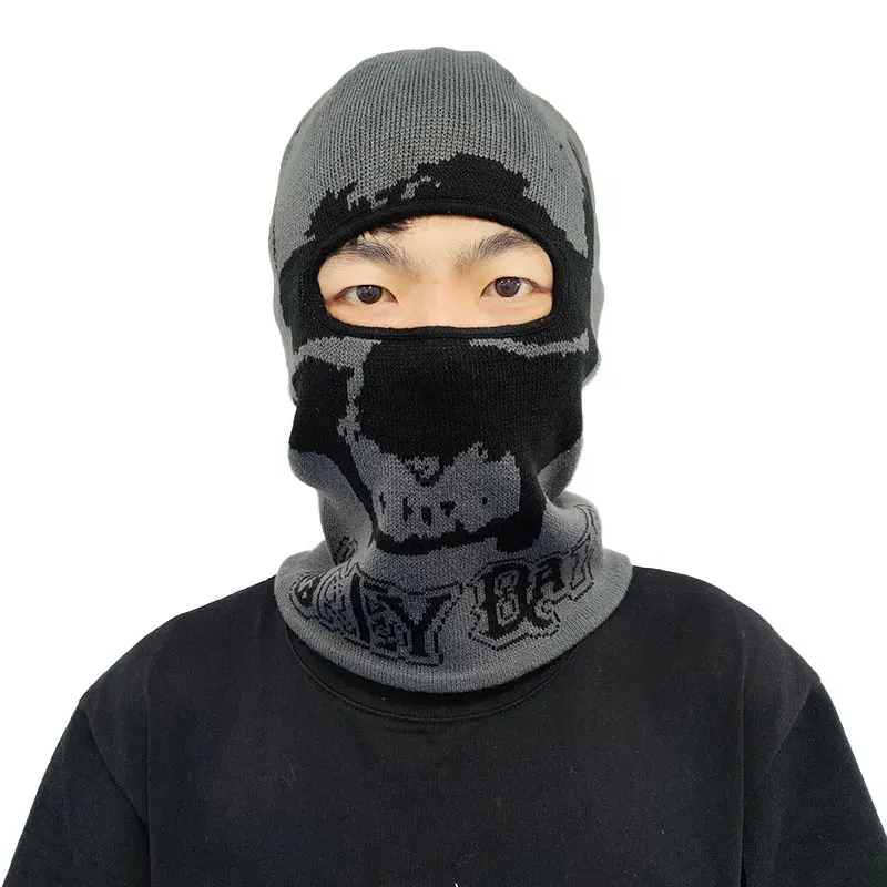 Masques de ski Jacquard à capuchon et cache-nez tricotés de créateur OEM Cagoule pour homme Masque de ski ouvert de moto personnalisable uni