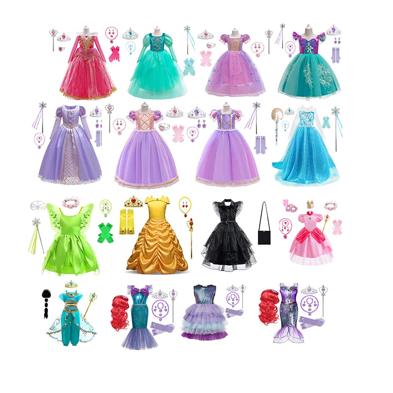 Nueva llegada 2024 Disfraces para niños Fancy Elsa Anna Snow Belle Princess Dress para niñas