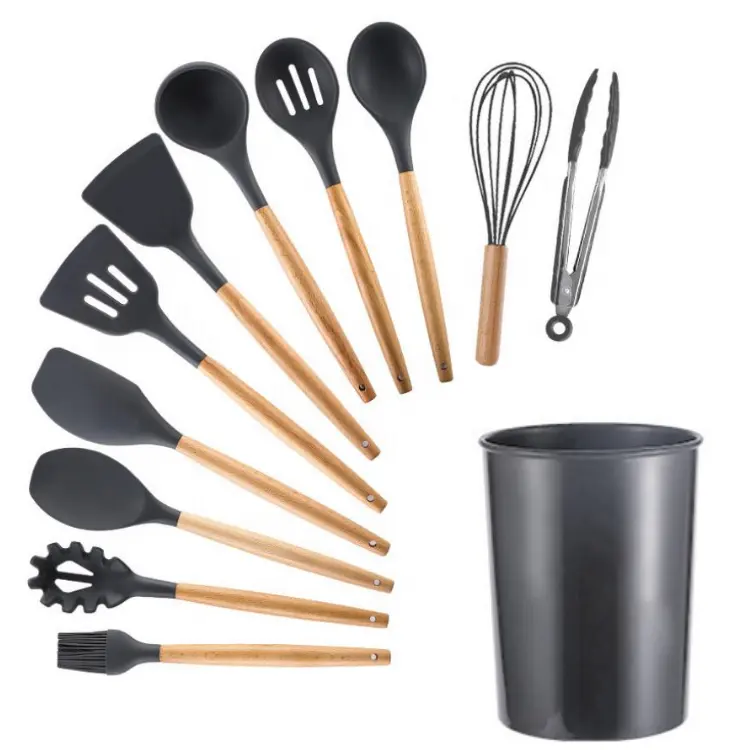 2020 Đầy Màu Sắc Silicone Đồ Dùng Nhà Bếp Không Dính Cookware Với Spatula Set Dụng Cụ Nhà Bếp Tiện Ích Nhà Bếp Với Đồ Dùng Crock