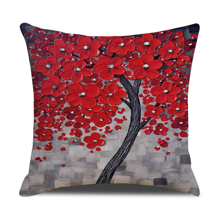 ins Nordic style oil painting tree print linen square pillow cover sofa bed cushion cover