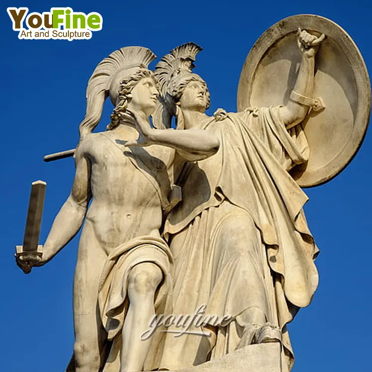 Estatua griega de mármol de guerrero antiguo y su esposa