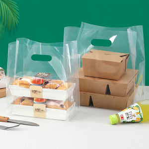 Özel baskı temizle Take Away Fast Food ambalaj kare alt plastik alışveriş saplı çanta - Product Image 2