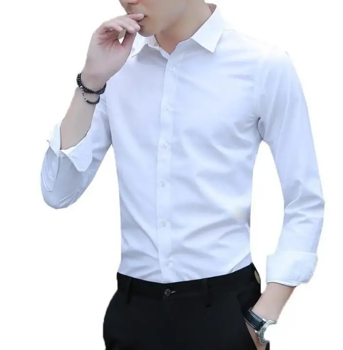 Белая рубашка мужская с длинным рукавом, приталенный однотонный деловой костюм без отделки, белый мужской костюм, рубашка, куртка, футболка