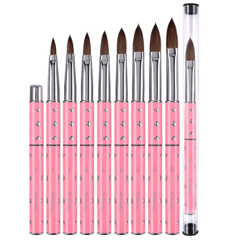 Nuovo prodotto per unghie 2023 Set di pennelli per unghie in acrilico multifunzionale di vendita caldo Kolinsky pennello per polvere con manico di colore rosa