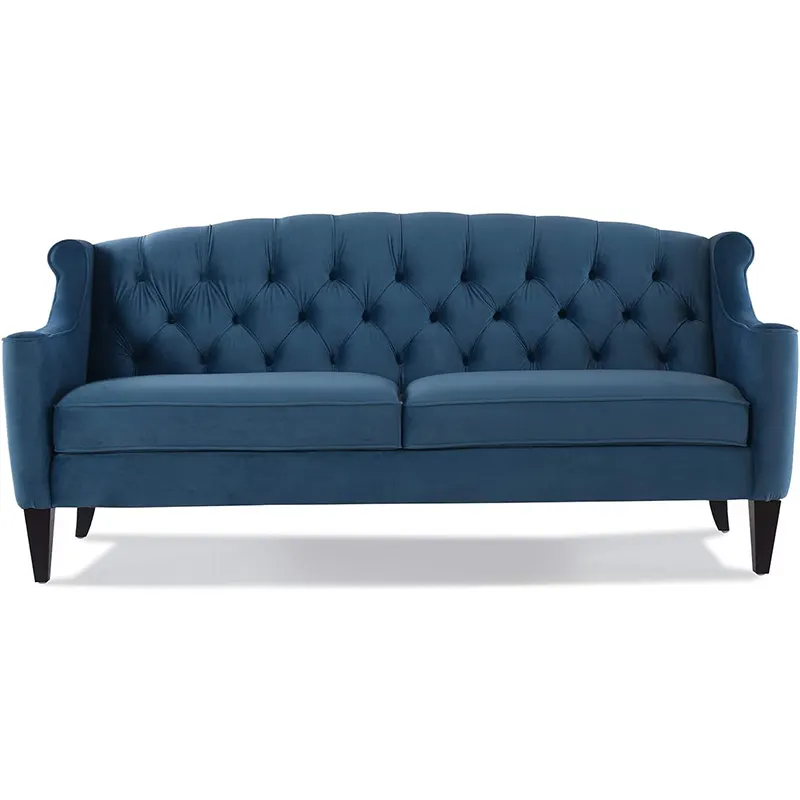 Gran oferta, sofá de terciopelo de madera maciza para sala de estar, combinación de arco francés, sofá con botones copetudos, chimenea, chaise cum bed de ocio