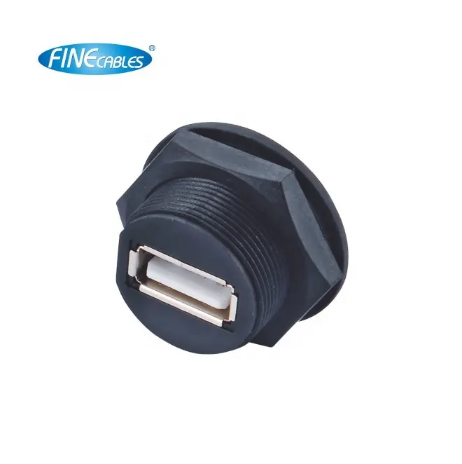 Panel Mount Conector USB 2.0 Feminino Finecables Industrial Impermeável IP67 Impermeabilização Grau Ipx8 Usb um Tipo Conector Fêmea