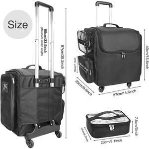 Nylon mỹ phẩm Trường hợp với bánh xe, trang điểm Xe đẩy Trường hợp với túi bên trong, Chuyên Nghiệp trang điểm nghệ sĩ Xe đẩy trường hợp - Product Image 3