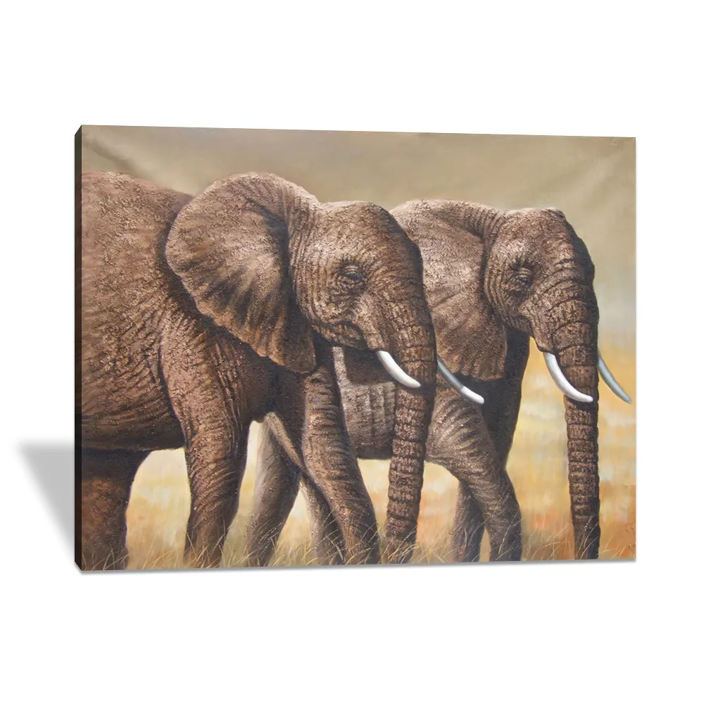 Arte de pared grande Original, fotografía de pastizales africanos realistas, hecho a mano Animal salvaje, pintura al óleo de elefante