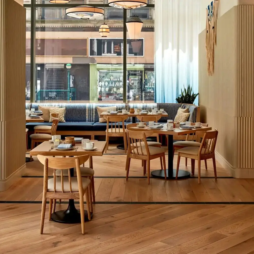 Plus design pas cher en gros commercial meubles café I forme cuir et bois canapé sectionnel pour banc stand restaurants