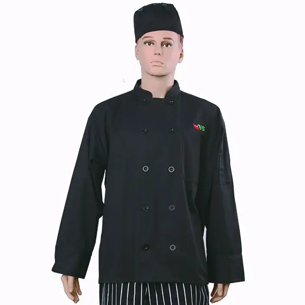 Poliestere misto cotone nero doppio petto bottoni maniche lunghe uniforme de chef giacca uniforme chef francese camicia cappotto