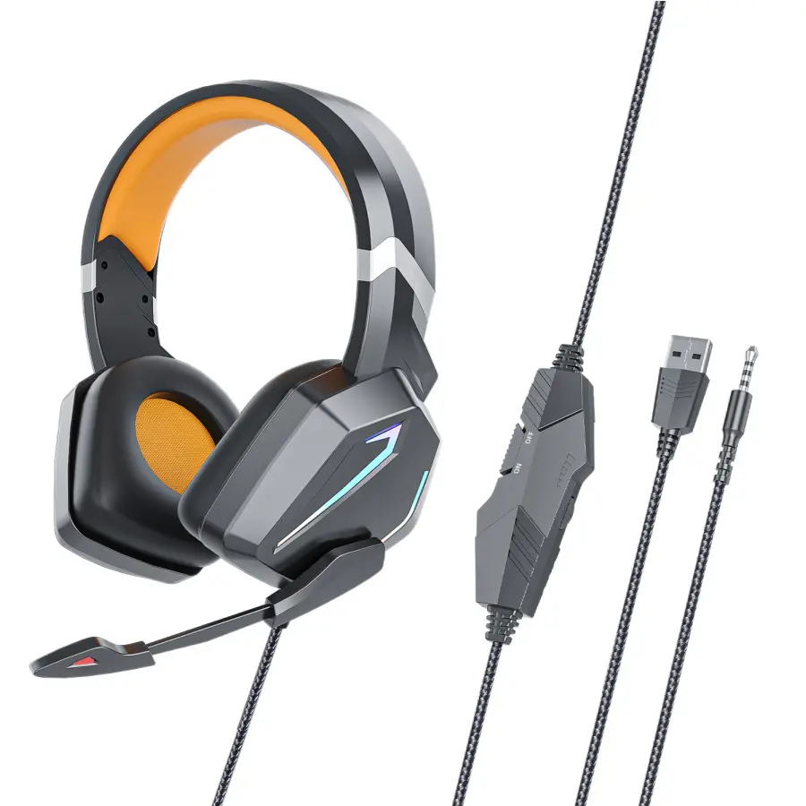 Fábrica BSCI que vende directamente auriculares para juegos con luz Led brillante con micrófono para la mejor venta