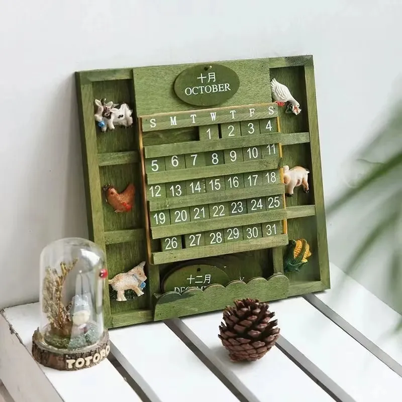 Criativo Vintage Calendário Huaqi HYE10 DIY Animais Bonitos de madeira pequeno calendário pendurado para Decoração Home