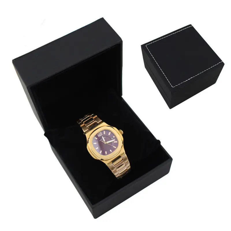 Hot Sale Black Leather Watch Gift Rectangle Box Cases With Pillow Packing Gift Boxes
