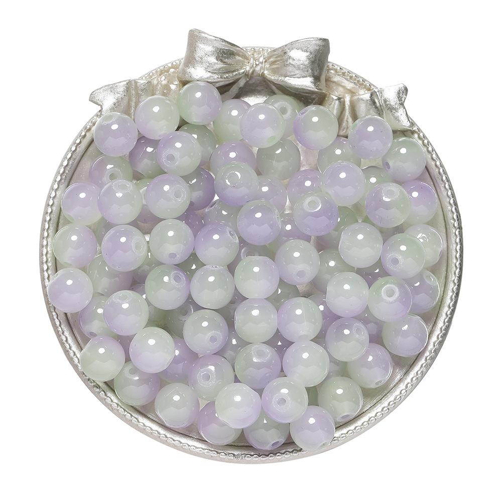 Perles imitation jade en verre bicolore - vert et violet
