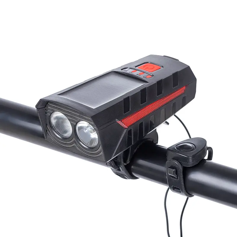 Nouveau klaxon solaire lumière vélo USB phare voyant d'avertissement charge accessoires de cyclisme en plein air