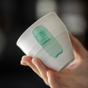 6盎司绿色和粉色手绘上釉办公室家居大师日本陶瓷茶杯陶瓷卡布奇诺咖啡咖啡杯 - Product Image 3