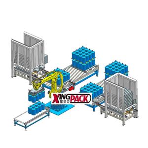 <strong>Automatic</strong> Oil or Water Barrels <strong>Robot</strong> <strong>Palletizing</strong> <strong>System</strong> With Base Plate/ Fence /pallet Dispenser/ Board Placing Device/ Conveyor - Product Image 1